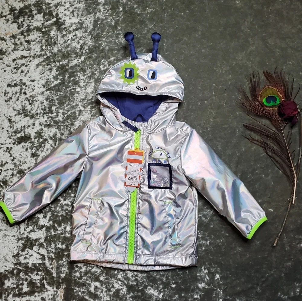Cat & Jack Boys Silver Alien Rain Jacket
